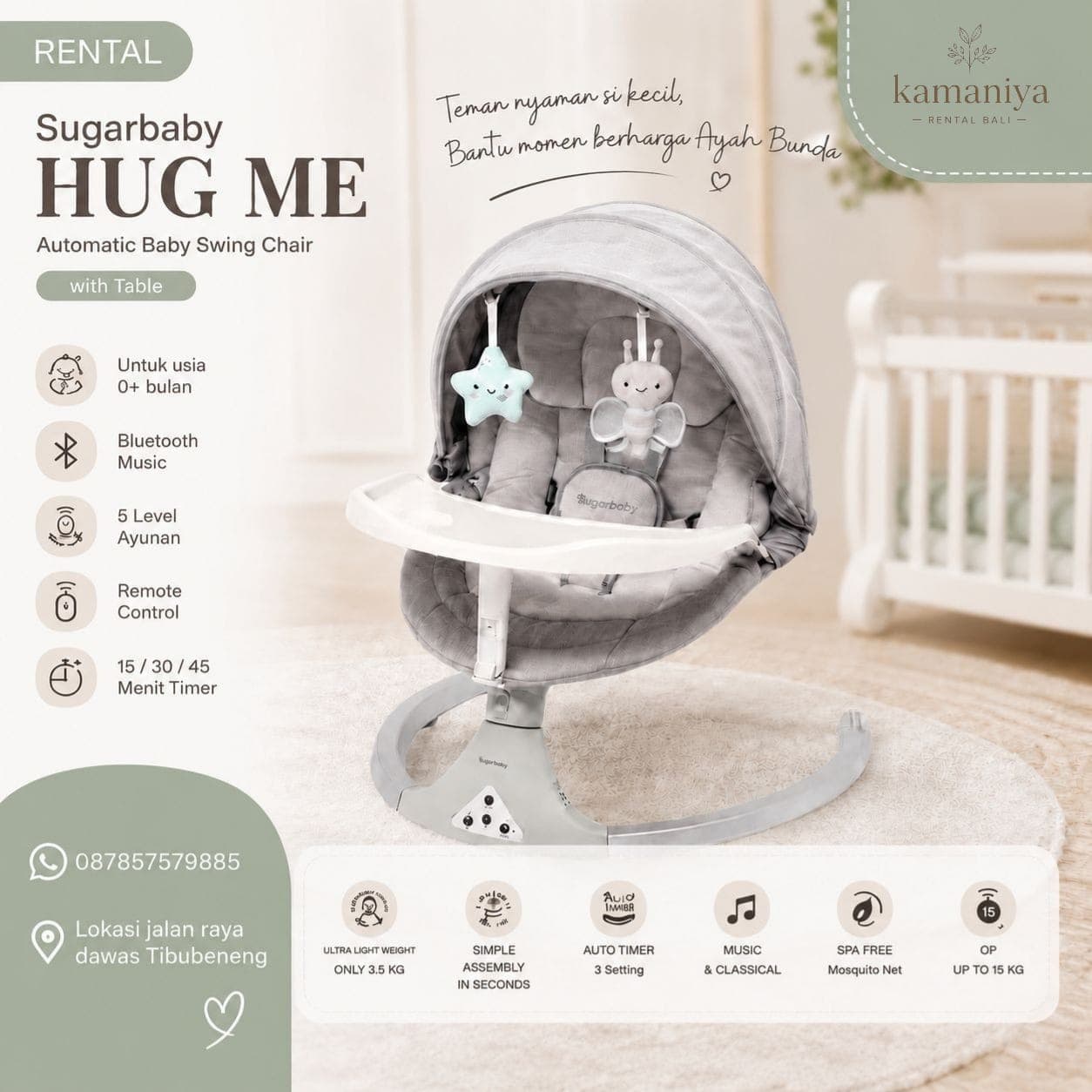 Sugarbaby HUG ME Automatic Baby Swing Chair with Table
